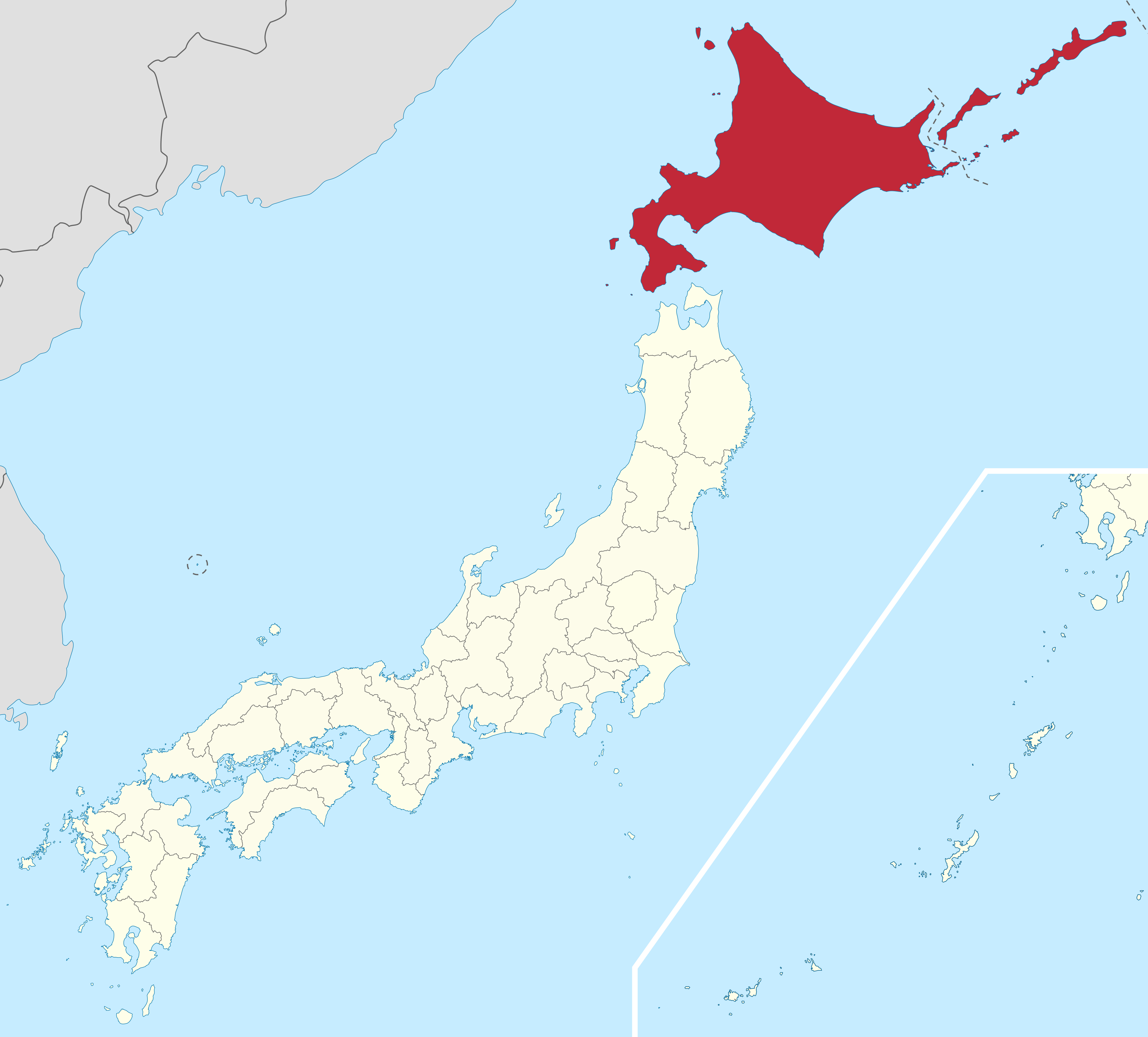 Map showing Hokkaido highlighted within Japan