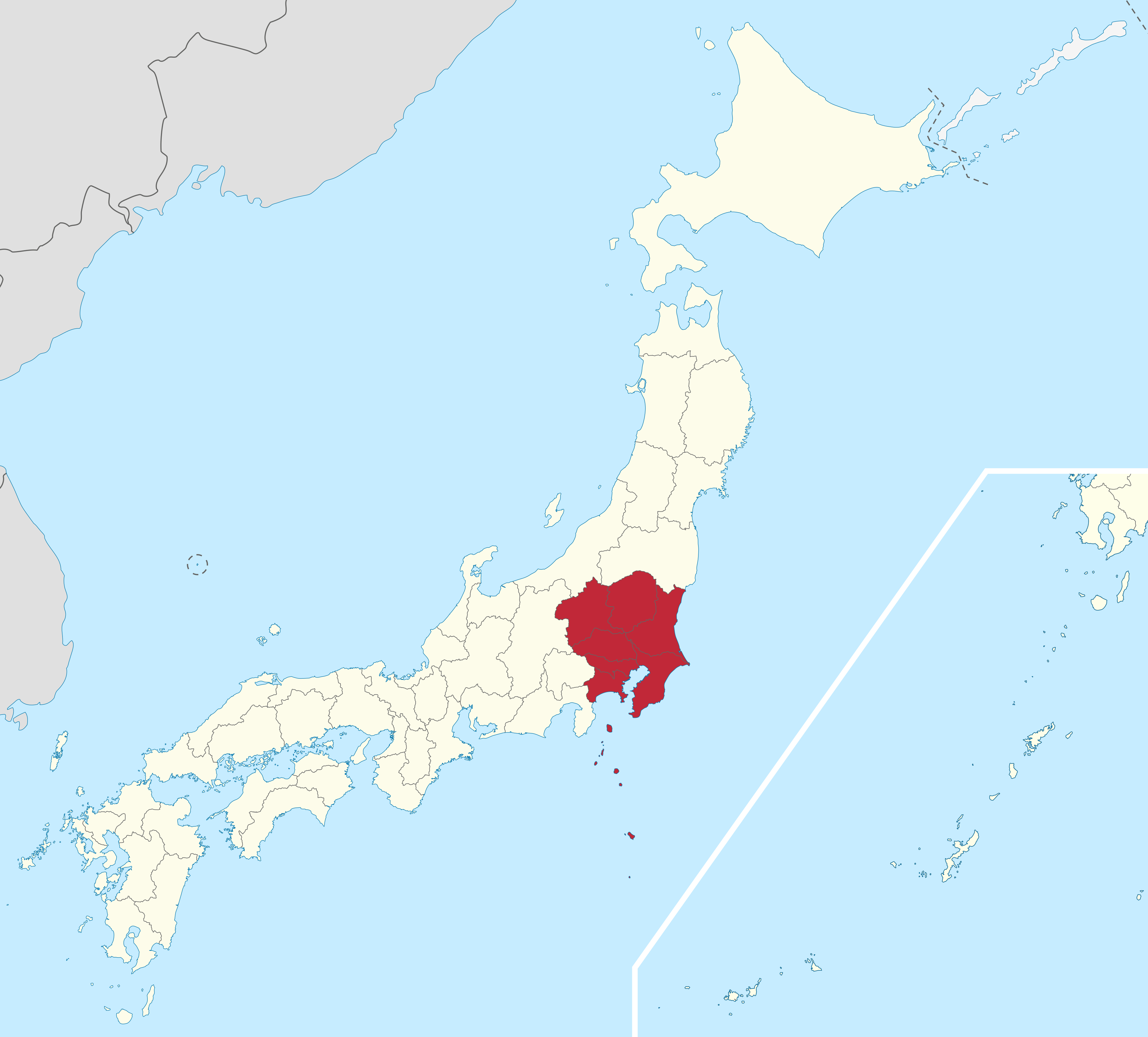Map showing Kanto highlighted within Japan