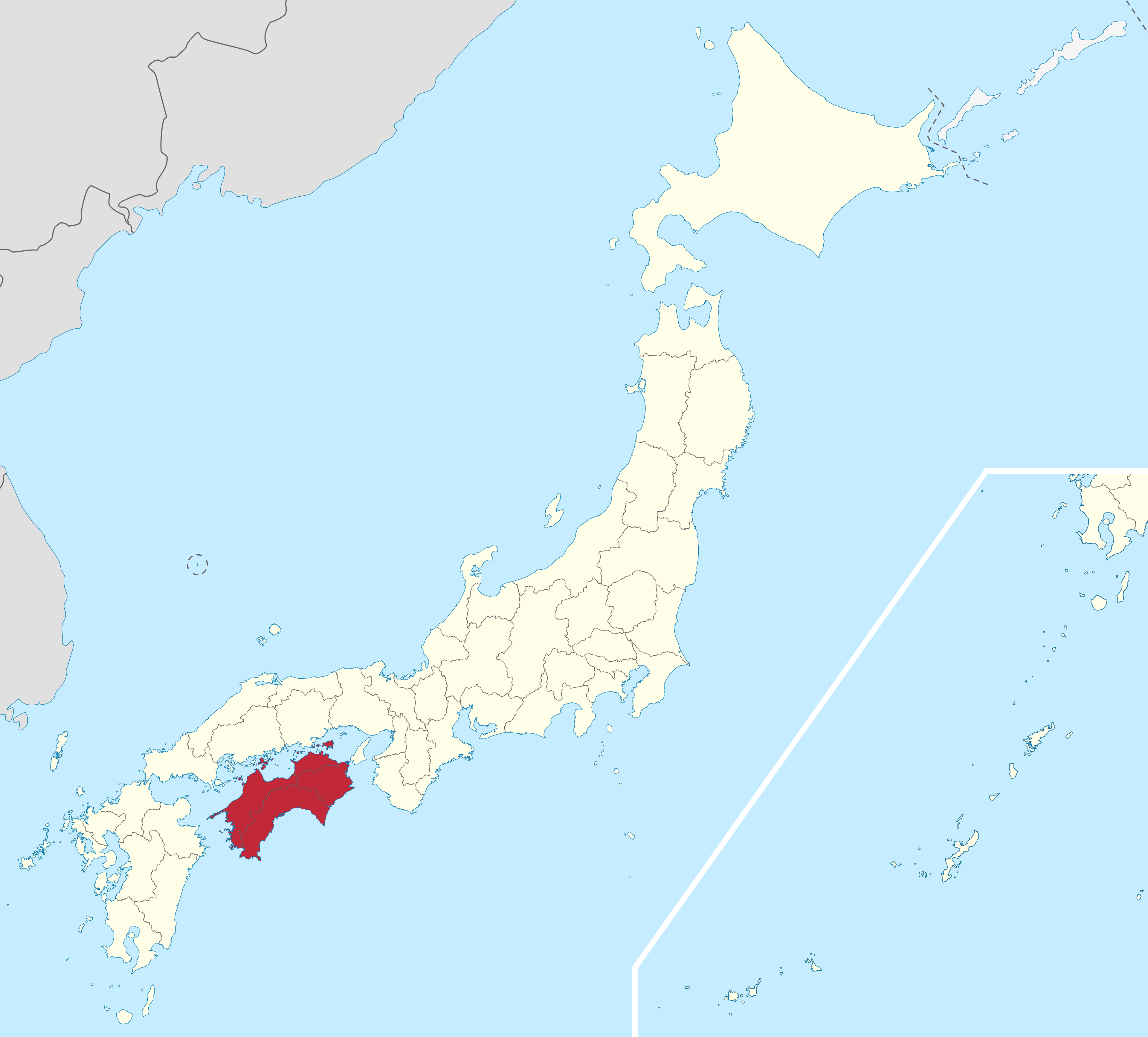 Map showing Shikoku highlighted within Japan