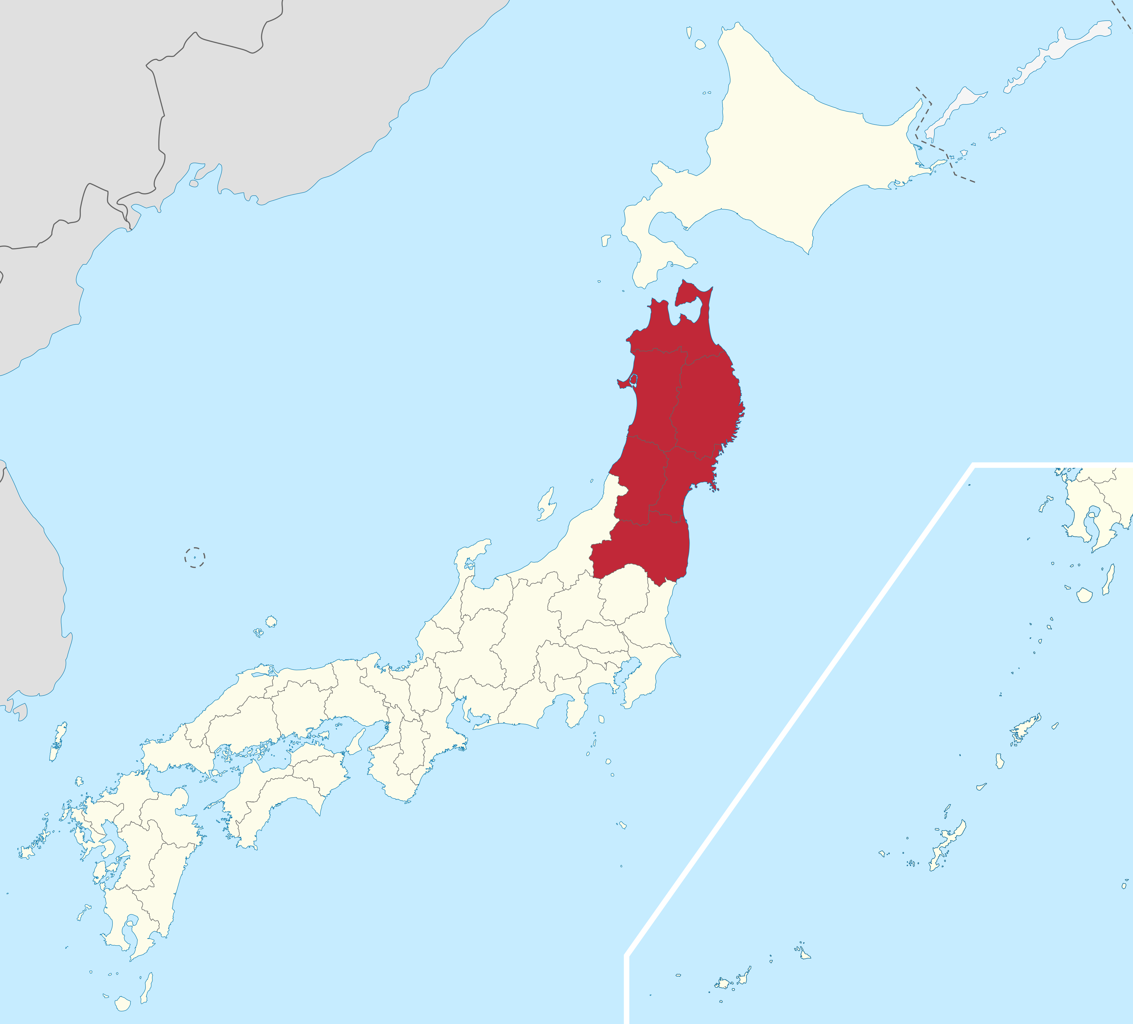 Map showing Tohoku highlighted within Japan