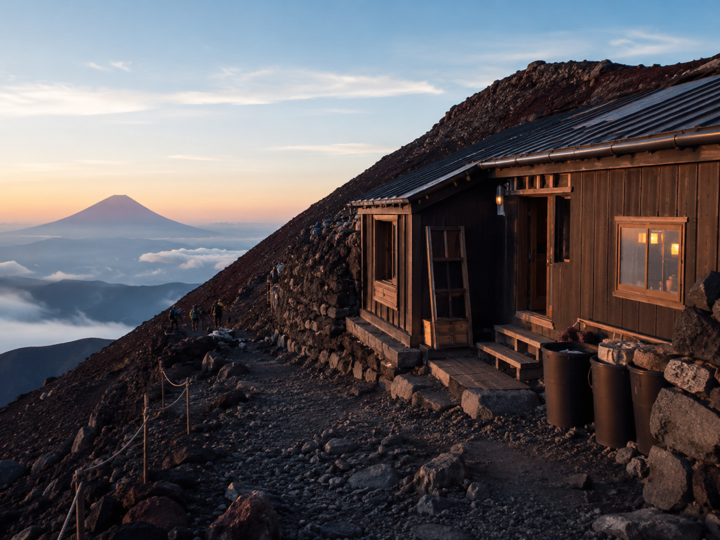 Mountain hut accommodation during a Mt. Fuji climbing tour